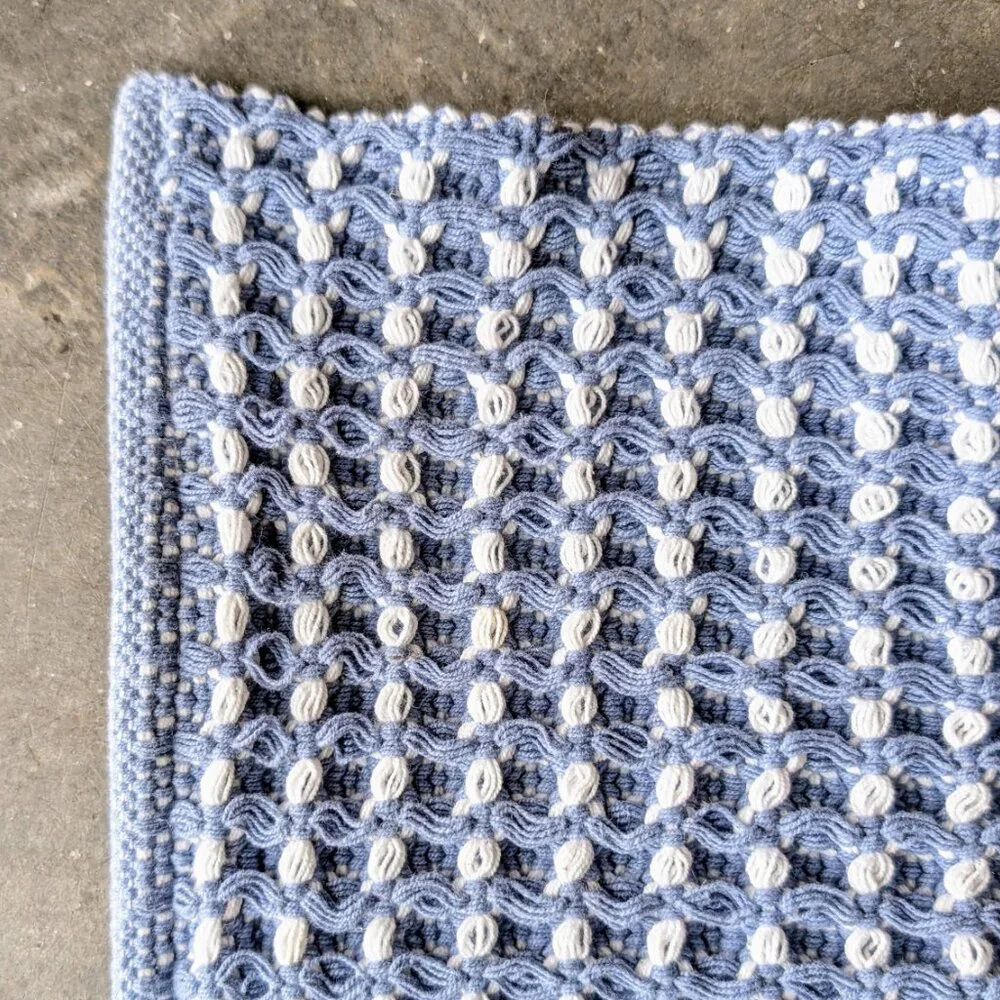 Brooks Brothers Crochet Knit Blue White Plaid Placemats Coastal Boho Set of 2